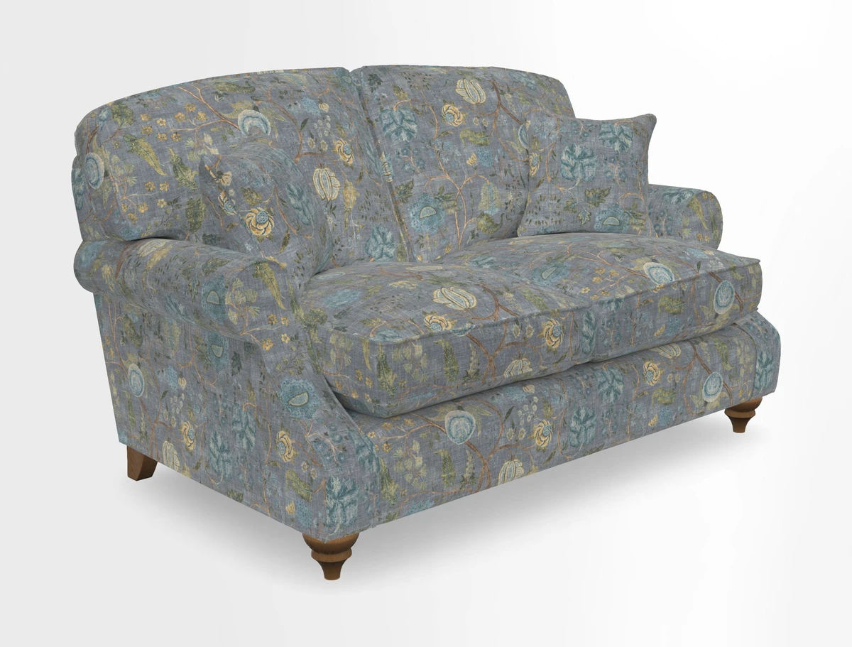 St Mawes 3 Seater Sofa in RHS Collection Gertrude Jekyll Trailing Vine Green-With-Scatters in Linwood Omega Velvet Hunter Green