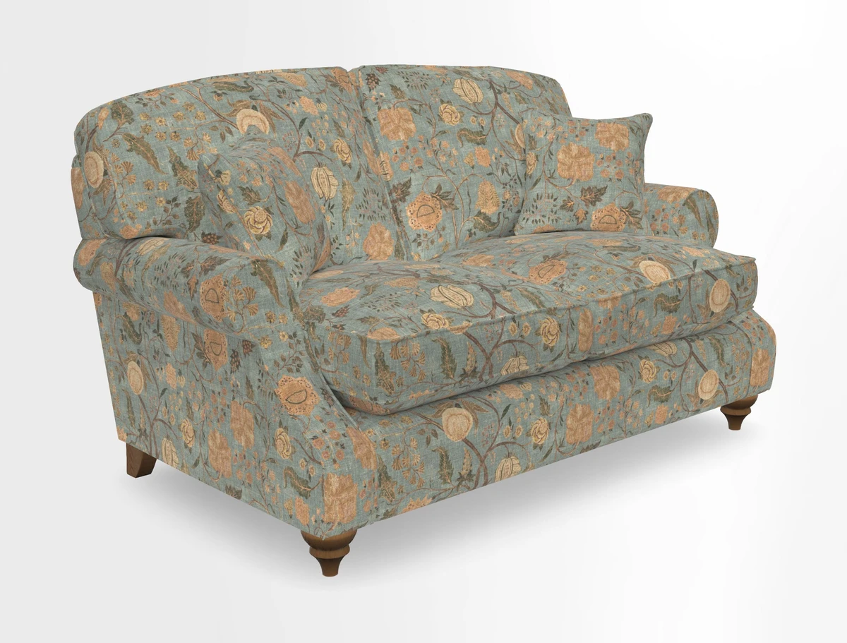 St Mawes 3 Seater Sofa in RHS Collection Gertrude Jekyll Trailing Vine Green-With-Scatters in Linwood Omega Velvet Hunter Green