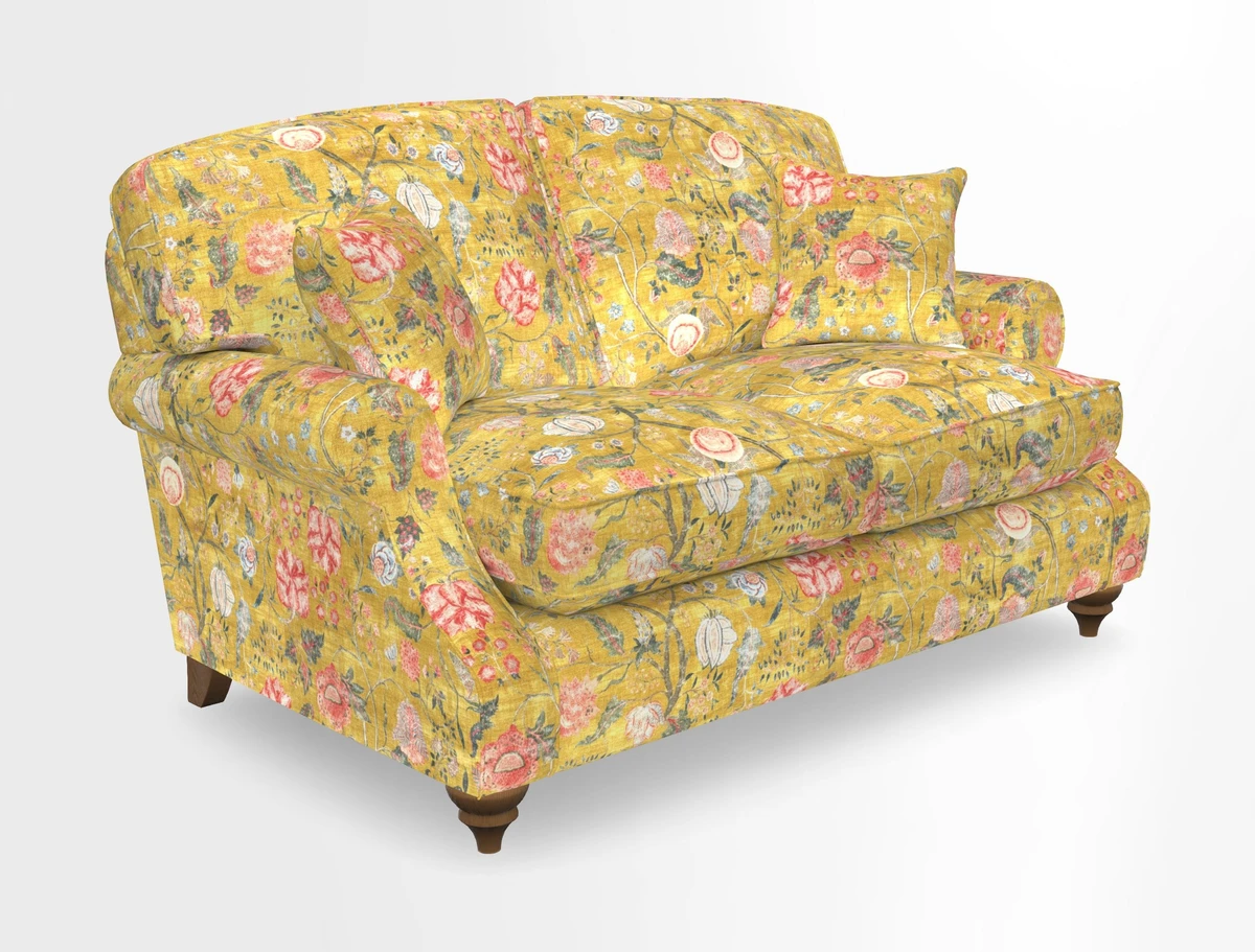 St Mawes 3 Seater Sofa in RHS Collection Gertrude Jekyll Trailing Vine Green-With-Scatters in Linwood Omega Velvet Hunter Green