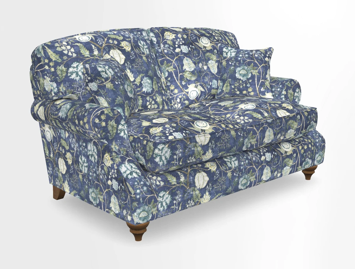 St Mawes 3 Seater Sofa in RHS Collection Gertrude Jekyll Trailing Vine Green-With-Scatters in Linwood Omega Velvet Hunter Green