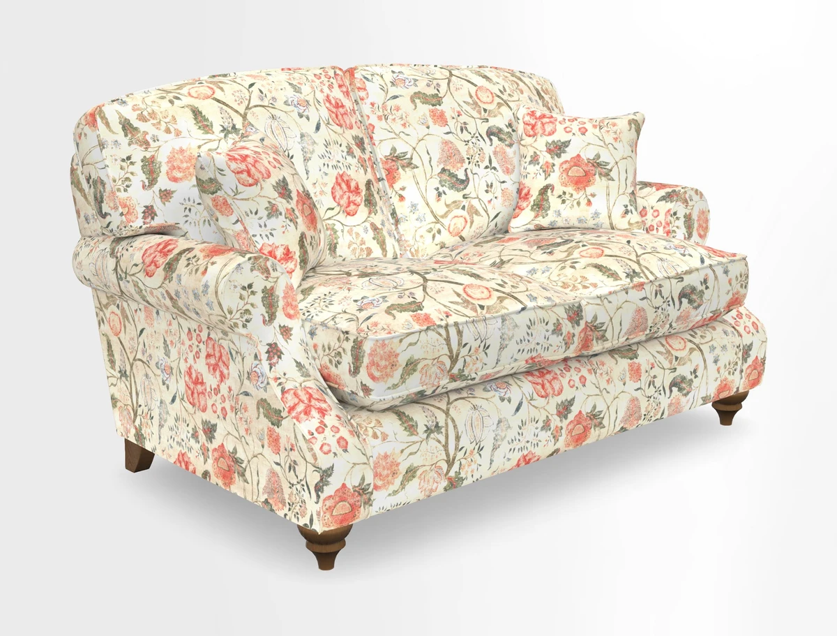 St Mawes 3 Seater Sofa in RHS Collection Gertrude Jekyll Trailing Vine Green-With-Scatters in Linwood Omega Velvet Hunter Green