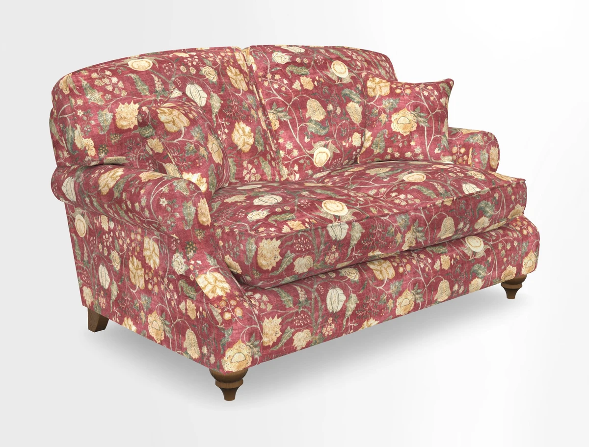 St Mawes 3 Seater Sofa in RHS Collection Gertrude Jekyll Trailing Vine Green-With-Scatters in Linwood Omega Velvet Hunter Green