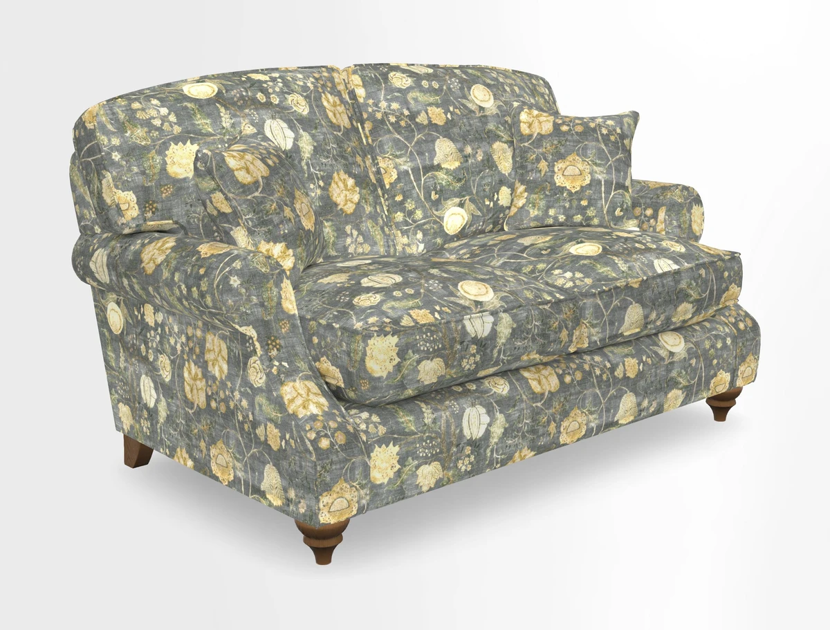 St Mawes 3 Seater Sofa in RHS Collection Gertrude Jekyll Trailing Vine Green-With-Scatters in Linwood Omega Velvet Hunter Green