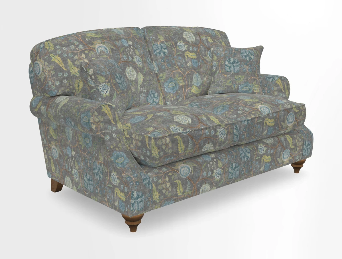 St Mawes 3 Seater Sofa in RHS Collection Gertrude Jekyll Trailing Vine Green-With-Scatters in Linwood Omega Velvet Hunter Green