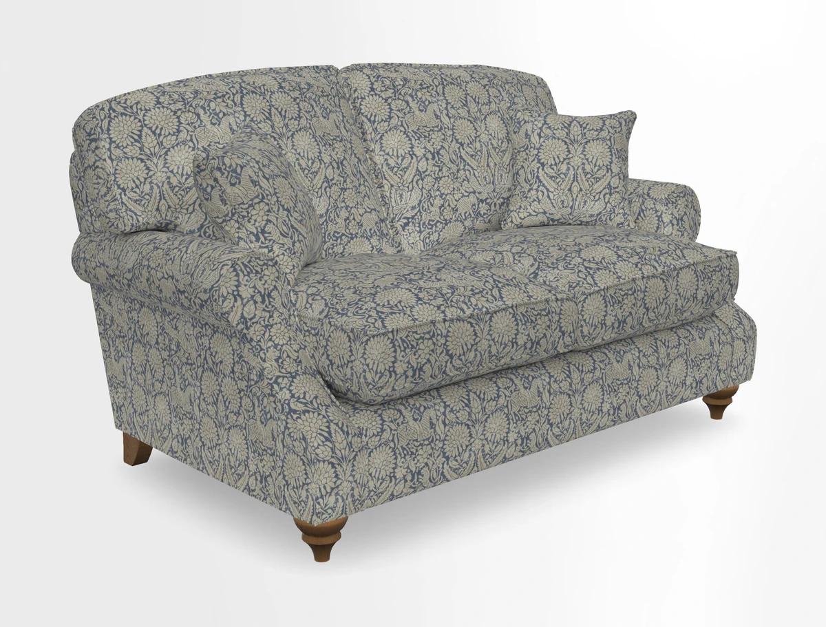 St Mawes 3 Seater Sofa in RHS Collection Gertrude Jekyll Trailing Vine Green-With-Scatters in Linwood Omega Velvet Hunter Green