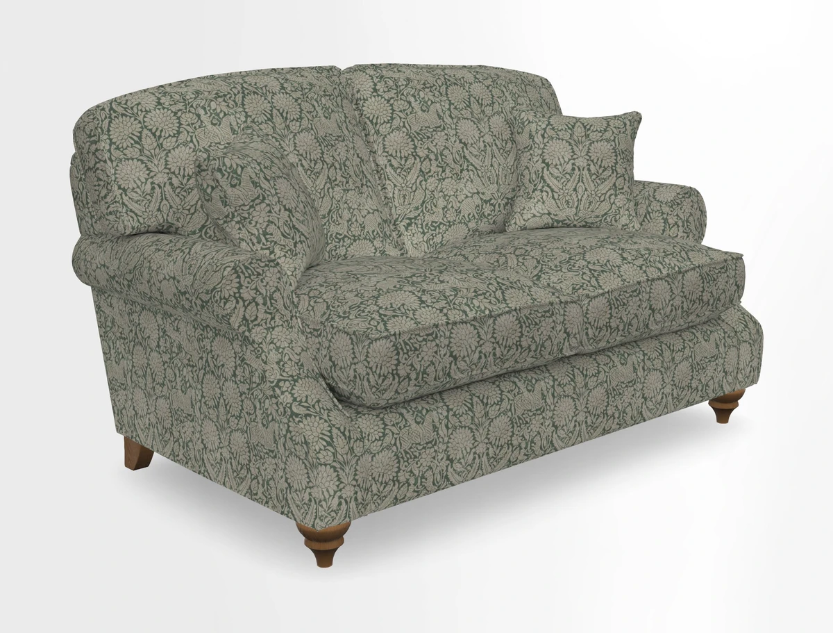 St Mawes 3 Seater Sofa in RHS Collection Gertrude Jekyll Trailing Vine Green-With-Scatters in Linwood Omega Velvet Hunter Green
