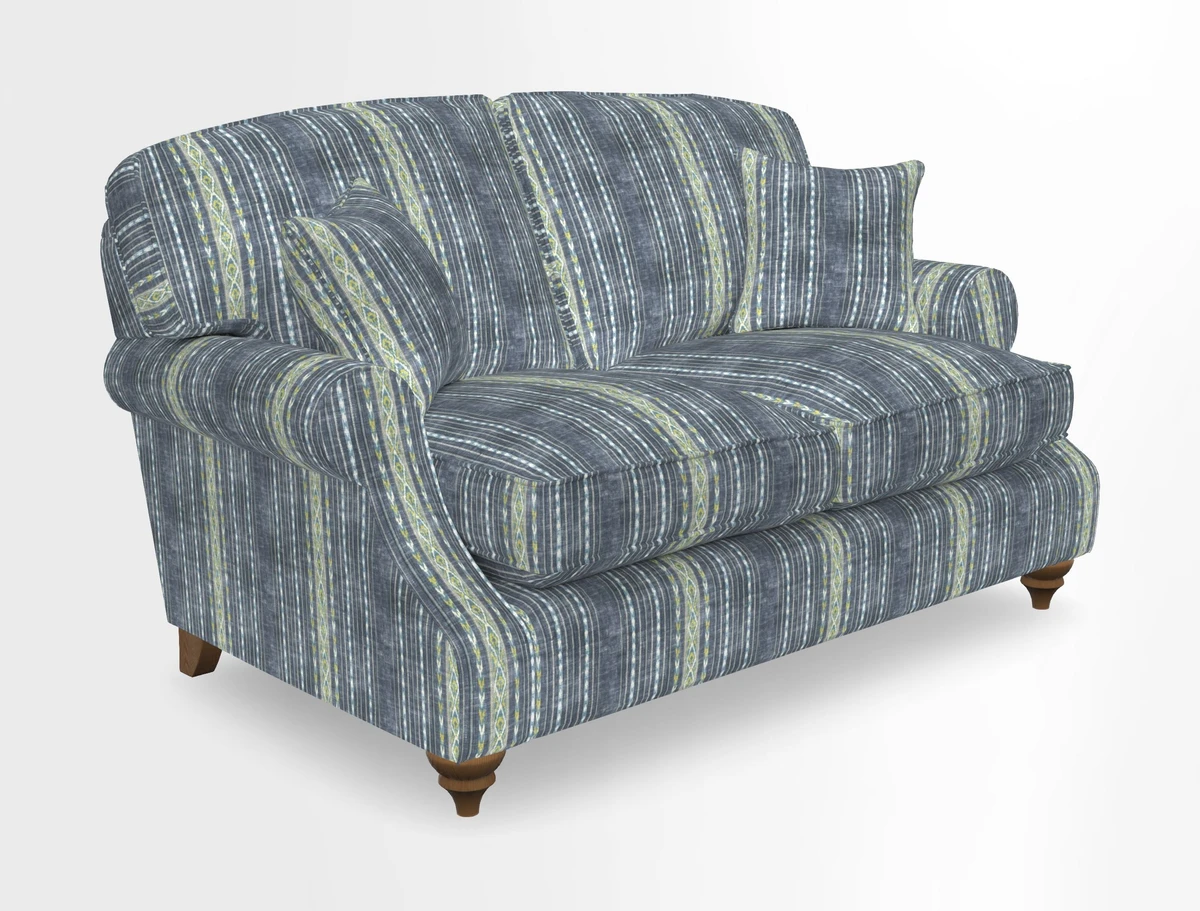 St Mawes 3 Seater Sofa in RHS Collection Gertrude Jekyll Trailing Vine Green-With-Scatters in Linwood Omega Velvet Hunter Green