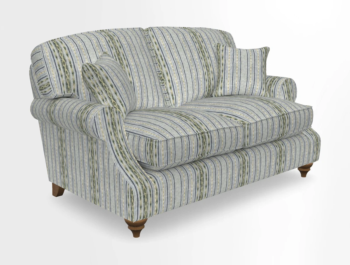 St Mawes 3 Seater Sofa in RHS Collection Gertrude Jekyll Trailing Vine Green-With-Scatters in Linwood Omega Velvet Hunter Green