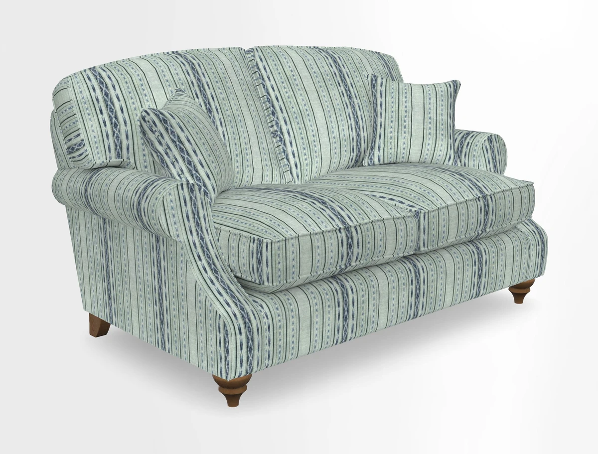 St Mawes 3 Seater Sofa in RHS Collection Gertrude Jekyll Trailing Vine Green-With-Scatters in Linwood Omega Velvet Hunter Green