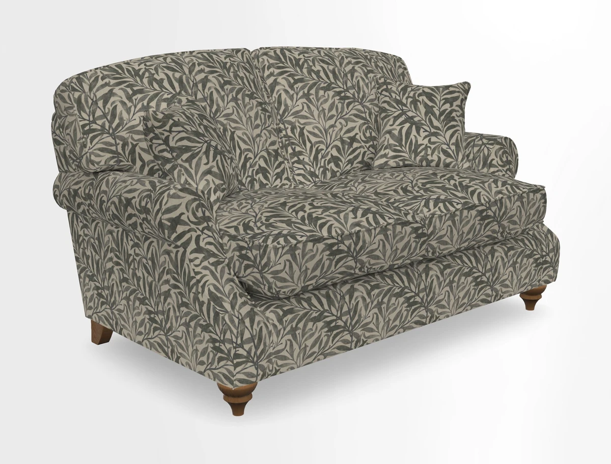 St Mawes 3 Seater Sofa in RHS Collection Gertrude Jekyll Trailing Vine Green-With-Scatters in Linwood Omega Velvet Hunter Green
