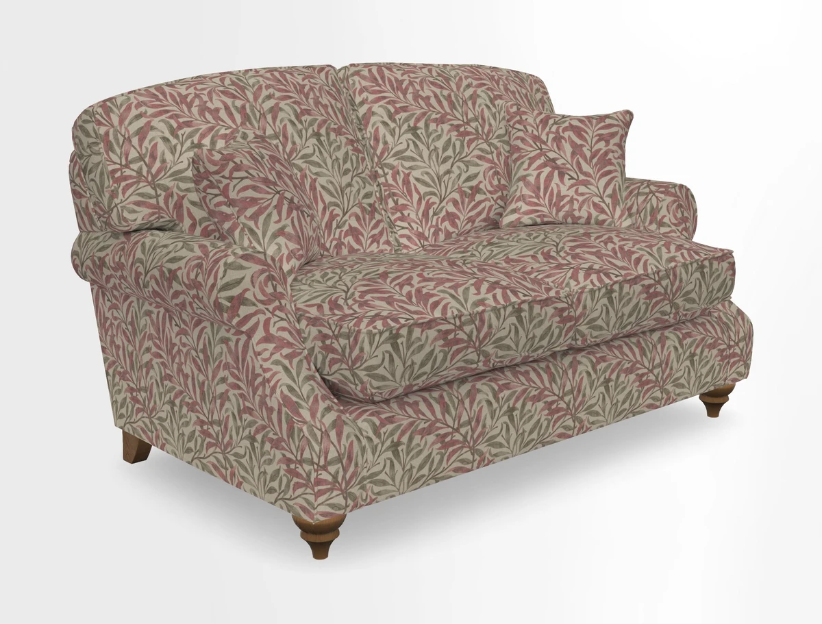 St Mawes 3 Seater Sofa in RHS Collection Gertrude Jekyll Trailing Vine Green-With-Scatters in Linwood Omega Velvet Hunter Green