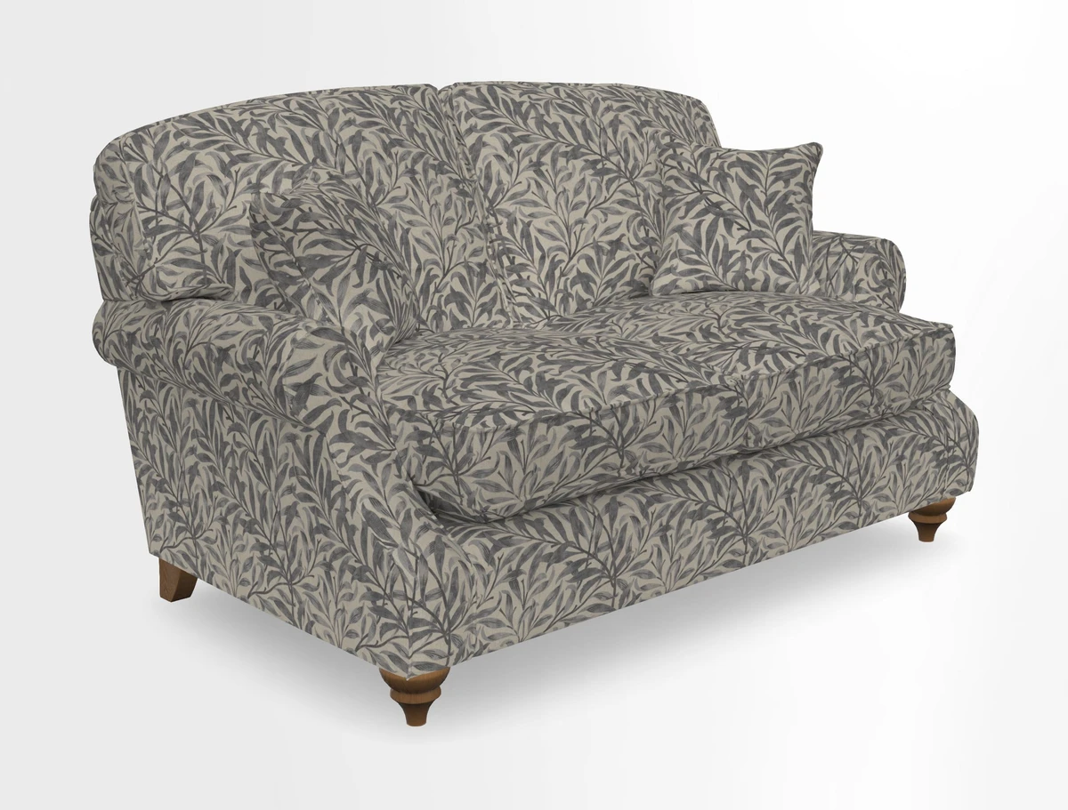 St Mawes 3 Seater Sofa in RHS Collection Gertrude Jekyll Trailing Vine Green-With-Scatters in Linwood Omega Velvet Hunter Green