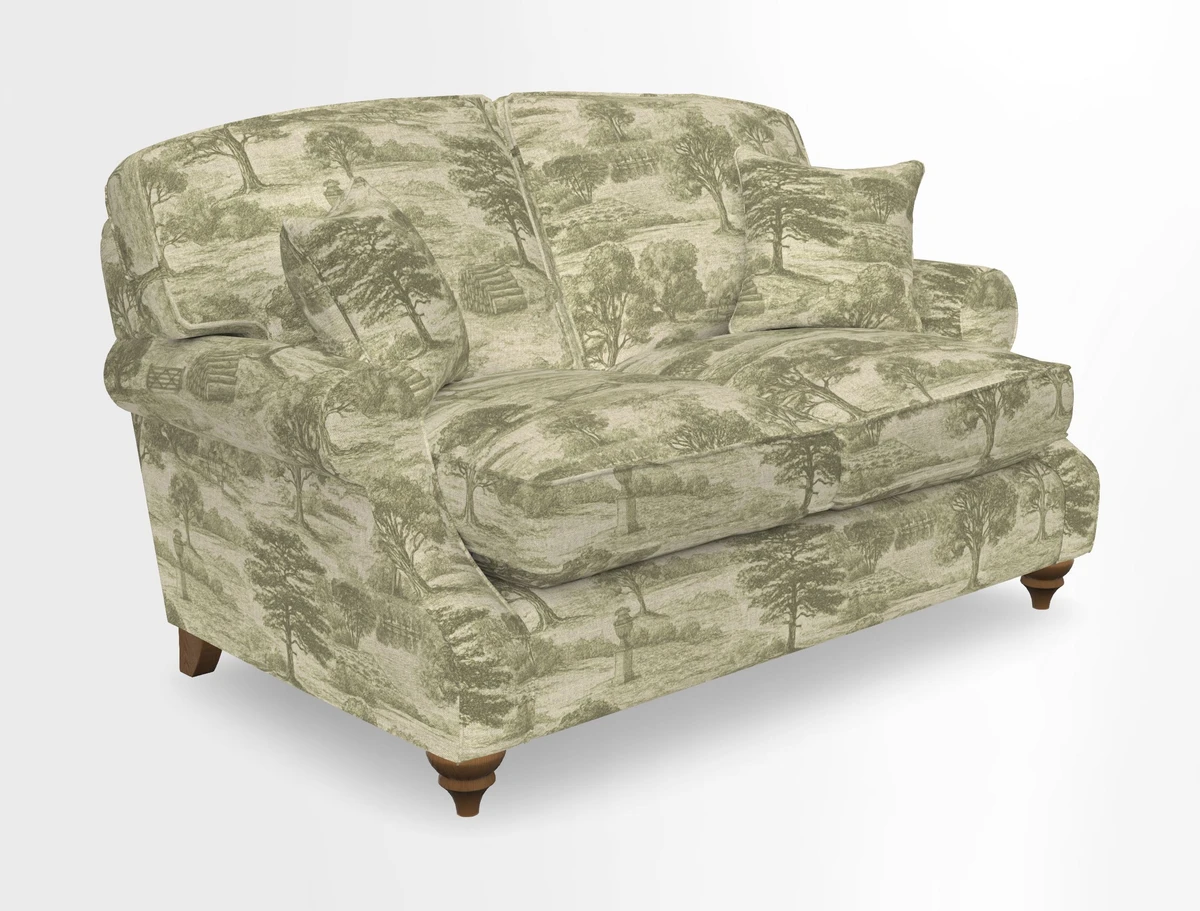 St Mawes 3 Seater Sofa in RHS Collection Gertrude Jekyll Trailing Vine Green-With-Scatters in Linwood Omega Velvet Hunter Green