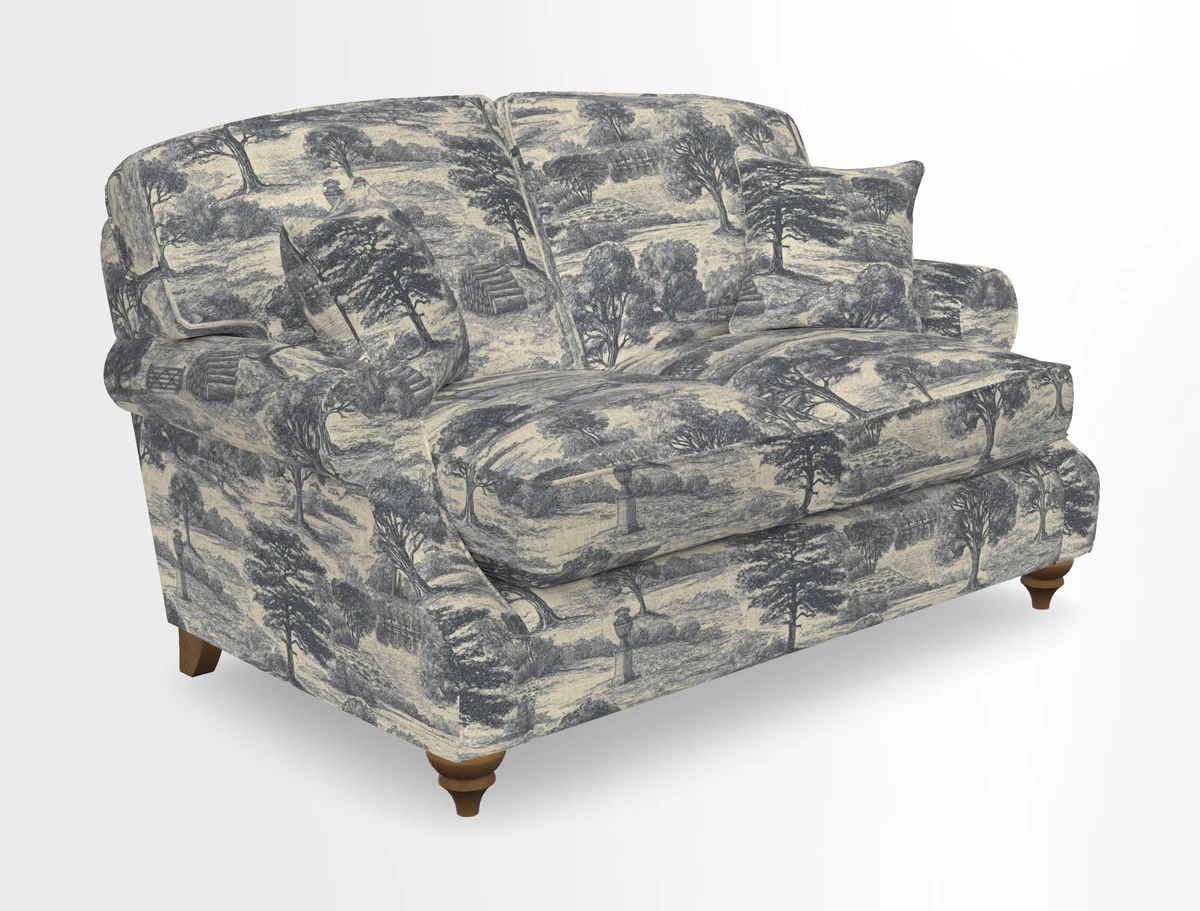 St Mawes 3 Seater Sofa in RHS Collection Gertrude Jekyll Trailing Vine Green-With-Scatters in Linwood Omega Velvet Hunter Green