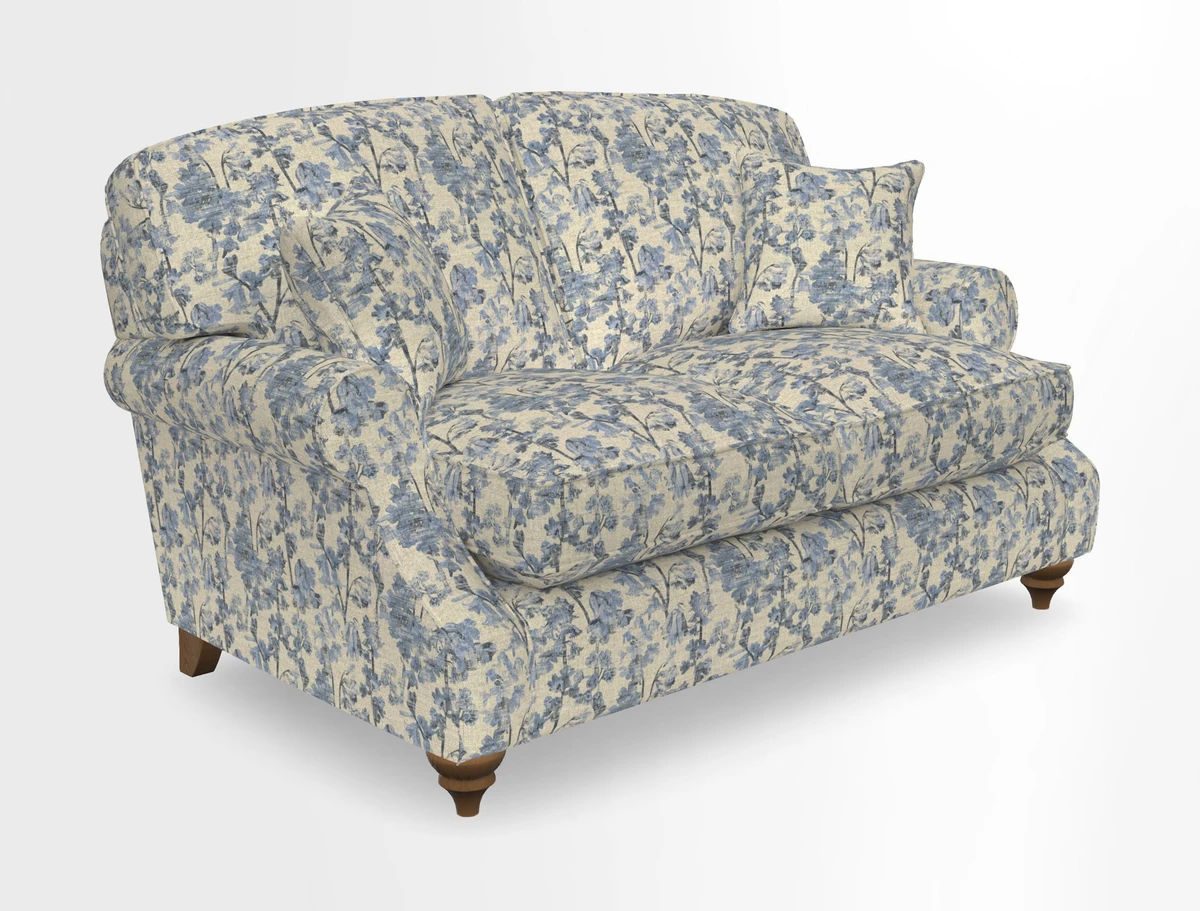 St Mawes 3 Seater Sofa in RHS Collection Gertrude Jekyll Trailing Vine Green-With-Scatters in Linwood Omega Velvet Hunter Green