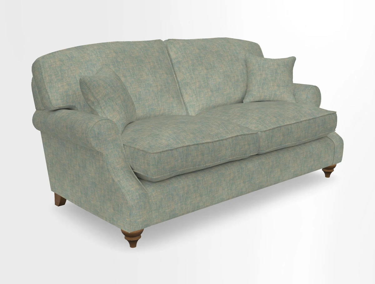 St Mawes 3 Seater Sofa in RHS Collection Gertrude Jekyll Trailing Vine Green-With-Scatters in Linwood Omega Velvet Hunter Green