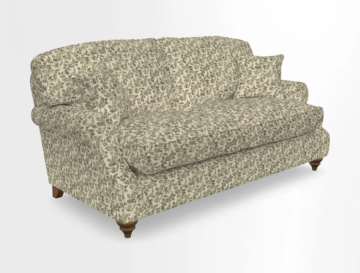 St Mawes 3 Seater Sofa in RHS Collection Gertrude Jekyll Trailing Vine Green-With-Scatters in Linwood Omega Velvet Hunter Green