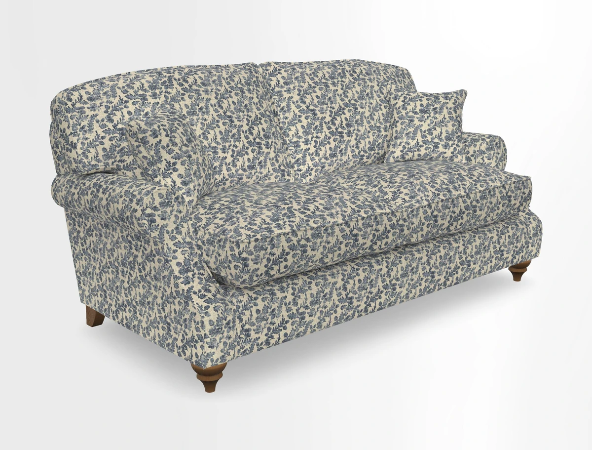 St Mawes 3 Seater Sofa in RHS Collection Gertrude Jekyll Trailing Vine Green-With-Scatters in Linwood Omega Velvet Hunter Green