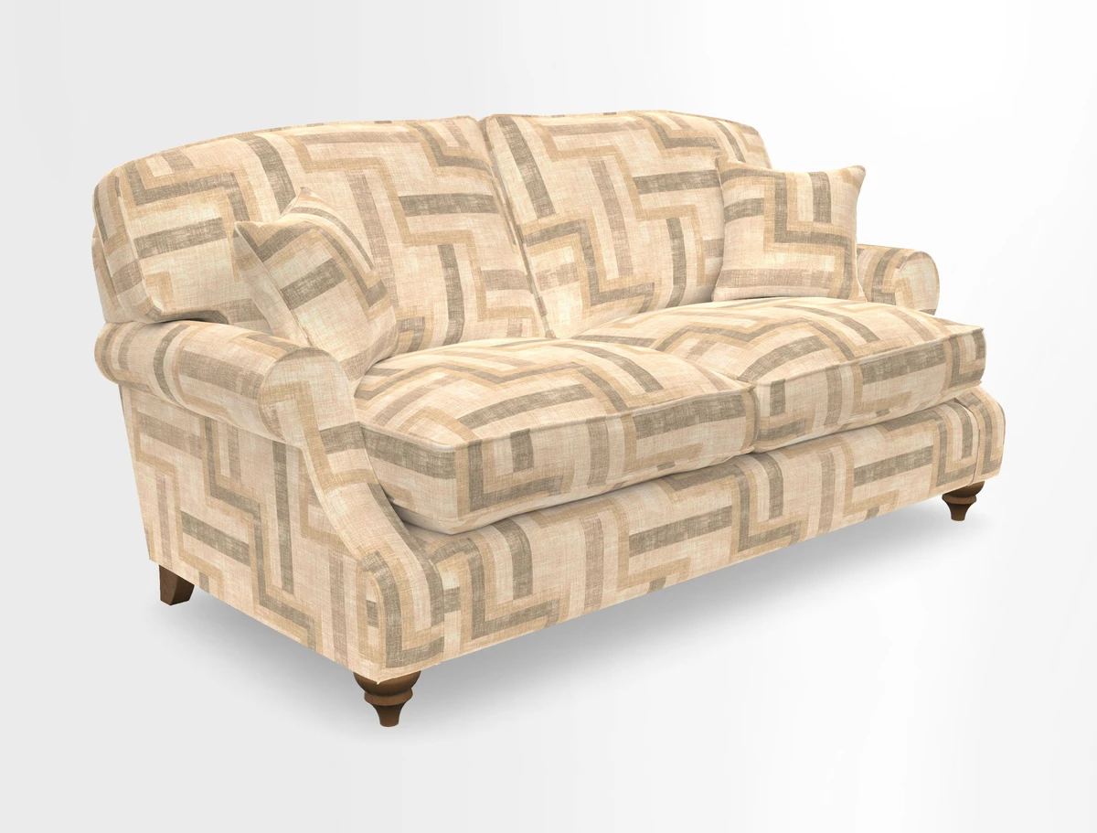 St Mawes 3 Seater Sofa in RHS Collection Gertrude Jekyll Trailing Vine Green-With-Scatters in Linwood Omega Velvet Hunter Green