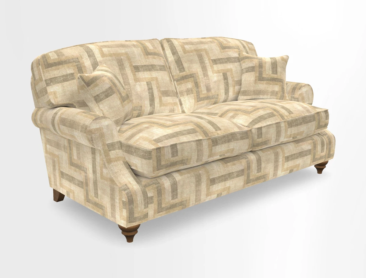 St Mawes 3 Seater Sofa in RHS Collection Gertrude Jekyll Trailing Vine Green-With-Scatters in Linwood Omega Velvet Hunter Green