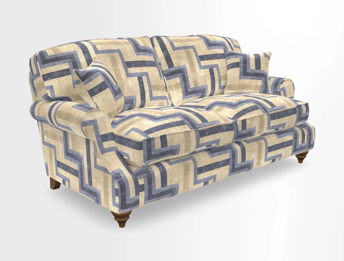 St Mawes 3 Seater Sofa in RHS Collection Gertrude Jekyll Trailing Vine Green-With-Scatters in Linwood Omega Velvet Hunter Green