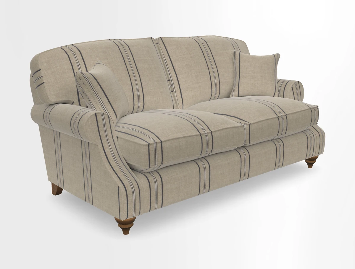 St Mawes 3 Seater Sofa in RHS Collection Gertrude Jekyll Trailing Vine Green-With-Scatters in Linwood Omega Velvet Hunter Green