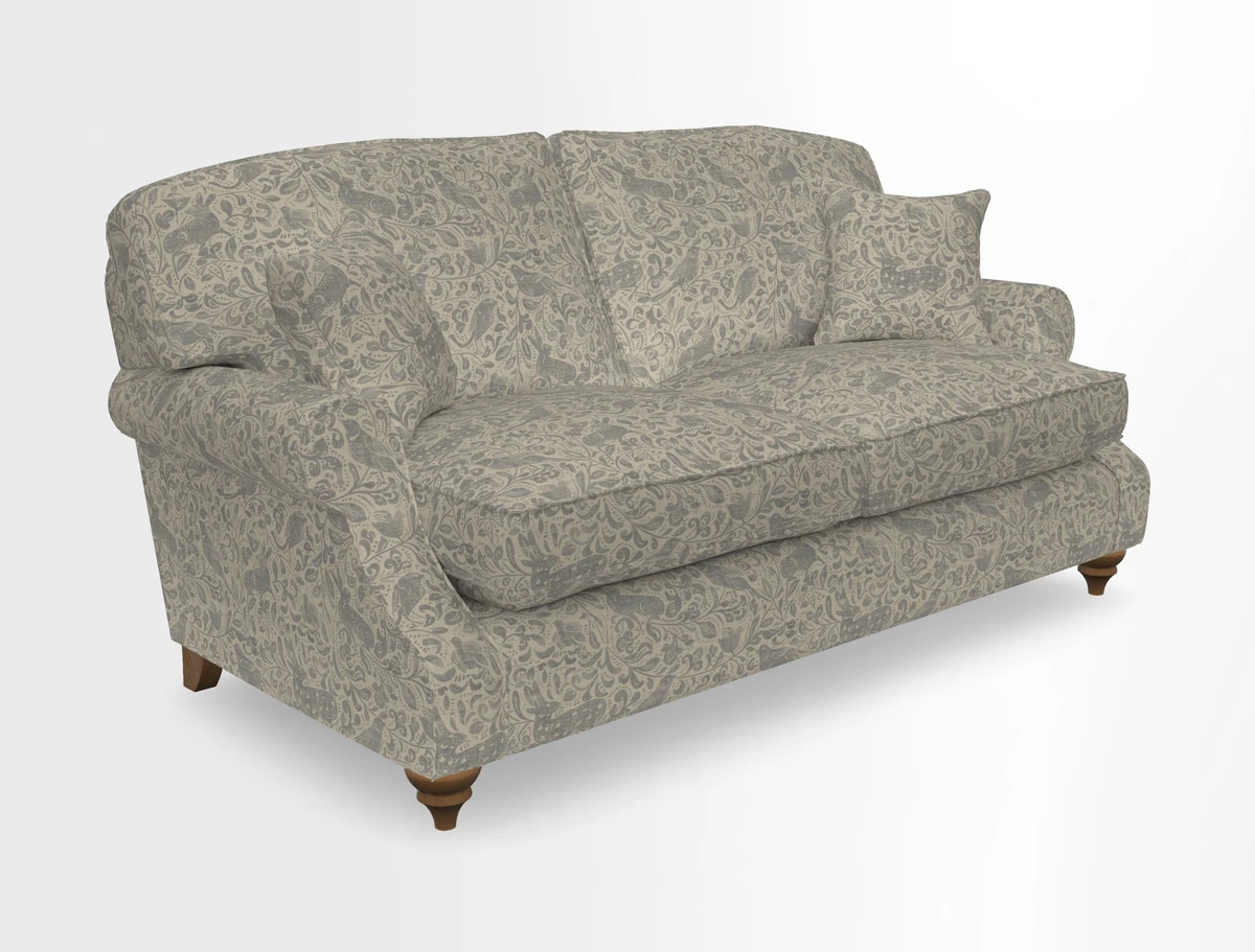 St Mawes 3 Seater Sofa in RHS Collection Gertrude Jekyll Trailing Vine Green-With-Scatters in Linwood Omega Velvet Hunter Green