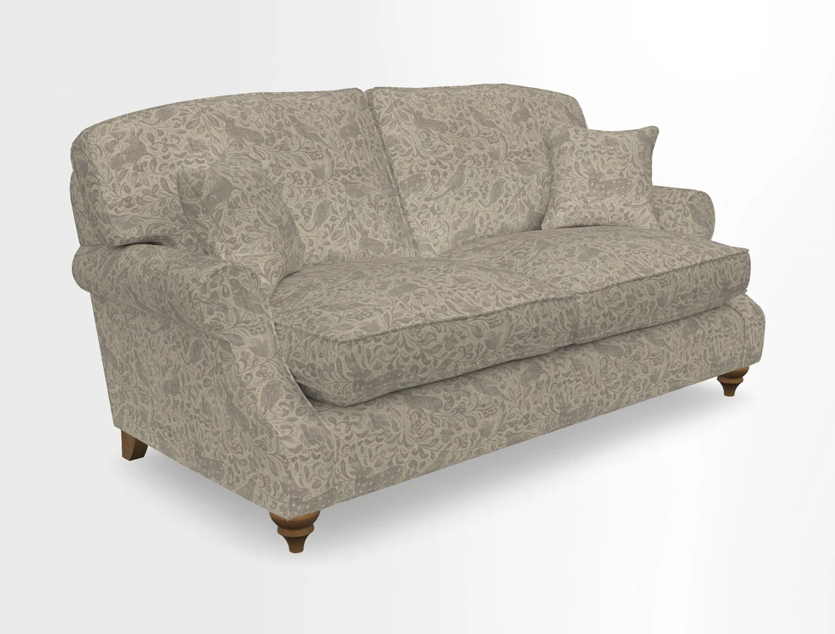 St Mawes 3 Seater Sofa in RHS Collection Gertrude Jekyll Trailing Vine Green-With-Scatters in Linwood Omega Velvet Hunter Green