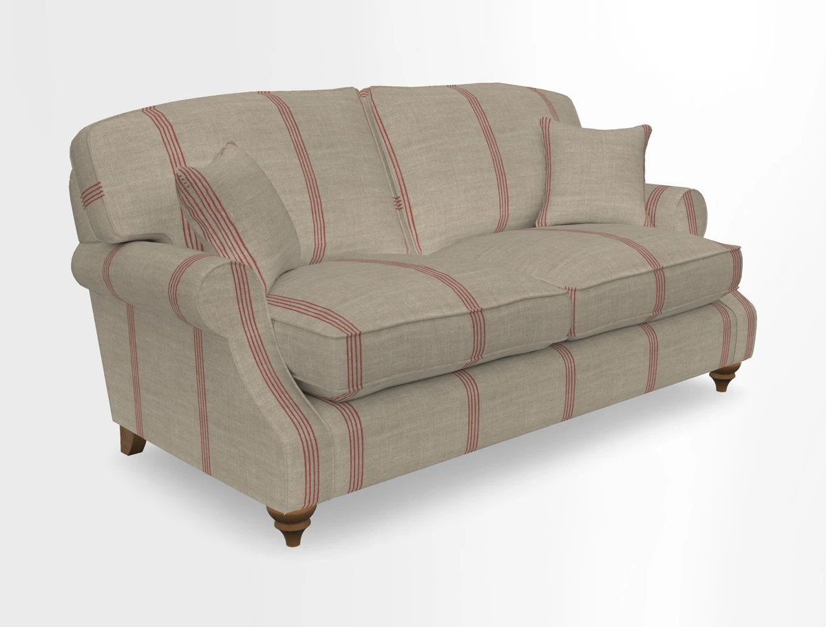 St Mawes 3 Seater Sofa in RHS Collection Gertrude Jekyll Trailing Vine Green-With-Scatters in Linwood Omega Velvet Hunter Green