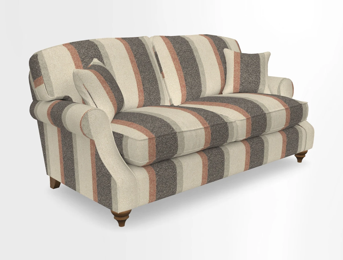 St Mawes 3 Seater Sofa in RHS Collection Gertrude Jekyll Trailing Vine Green-With-Scatters in Linwood Omega Velvet Hunter Green