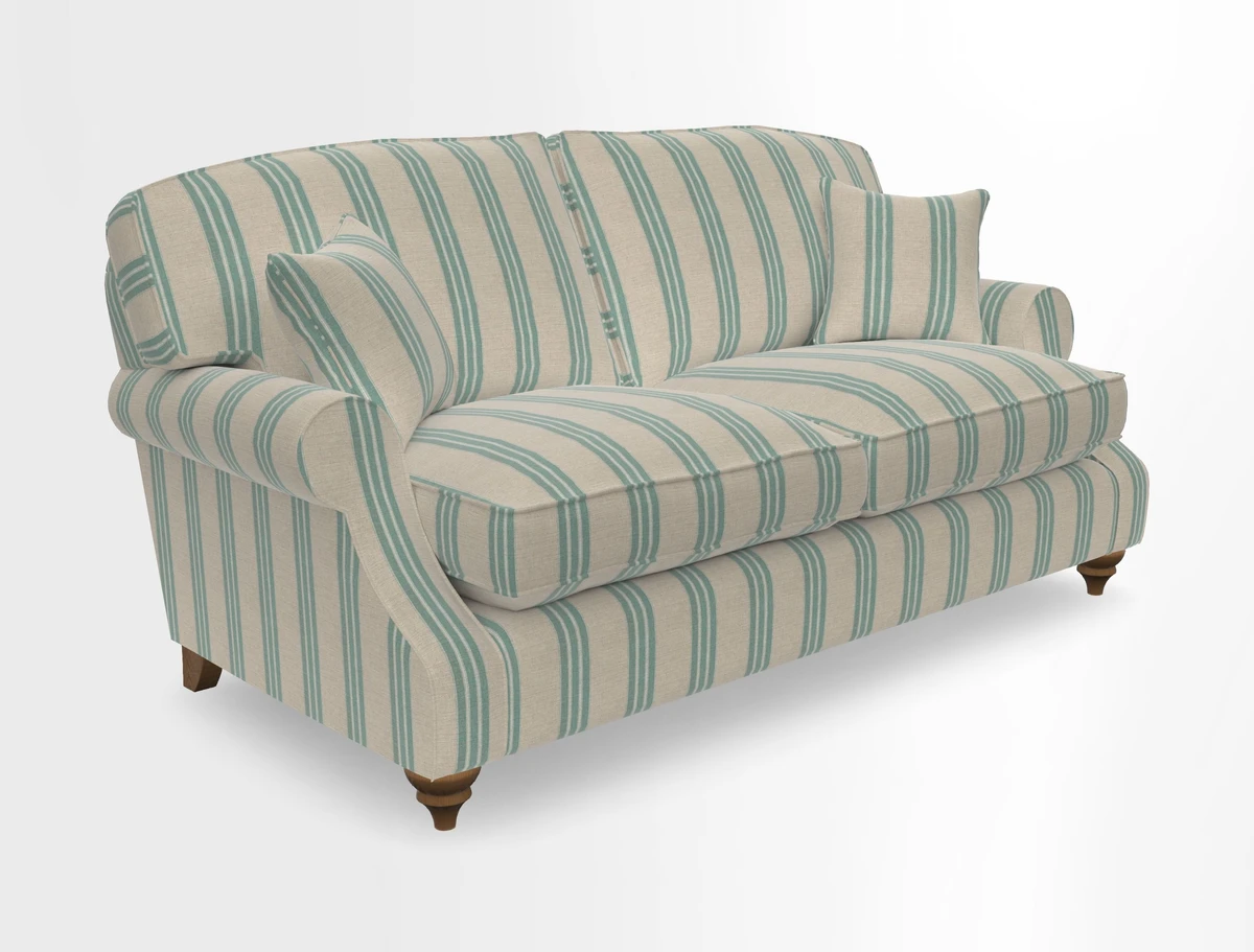 St Mawes 3 Seater Sofa in RHS Collection Gertrude Jekyll Trailing Vine Green-With-Scatters in Linwood Omega Velvet Hunter Green