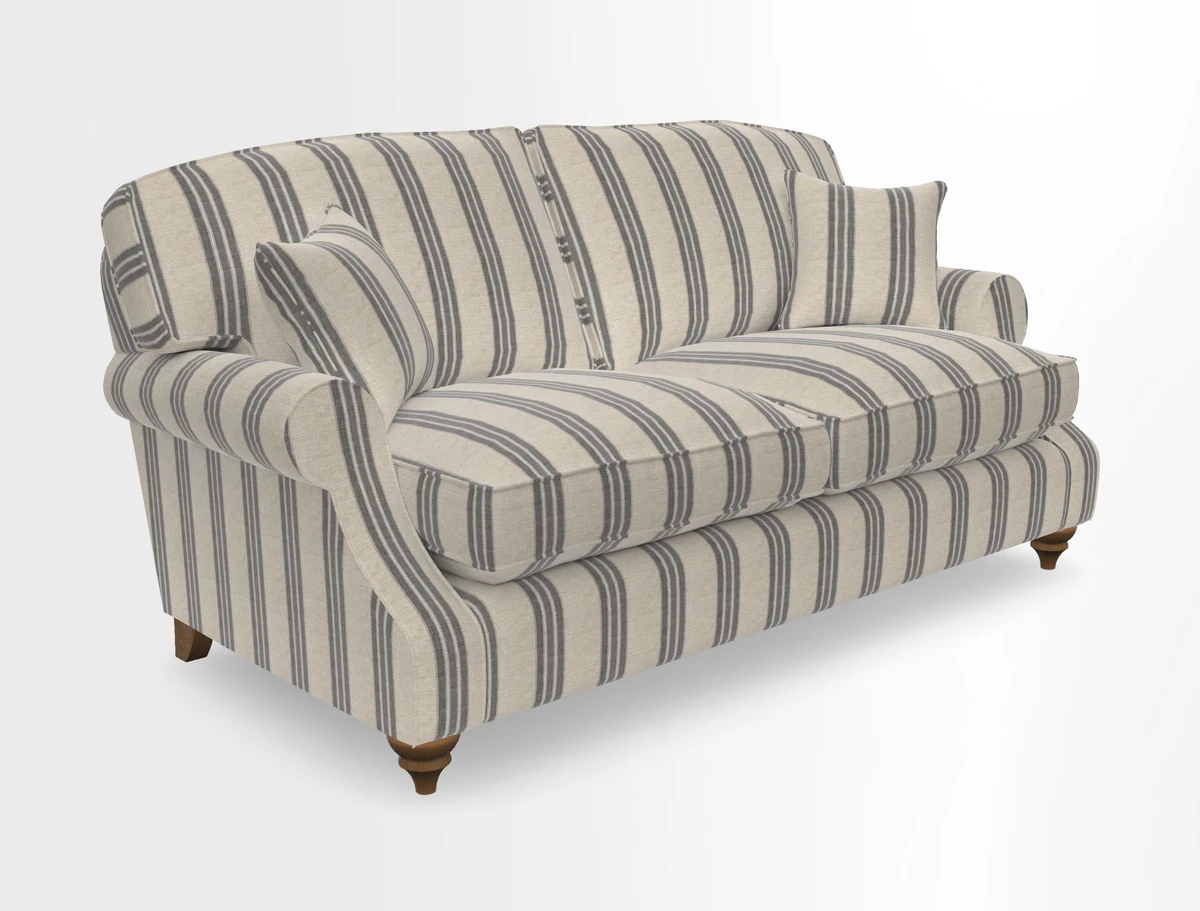 St Mawes 3 Seater Sofa in RHS Collection Gertrude Jekyll Trailing Vine Green-With-Scatters in Linwood Omega Velvet Hunter Green
