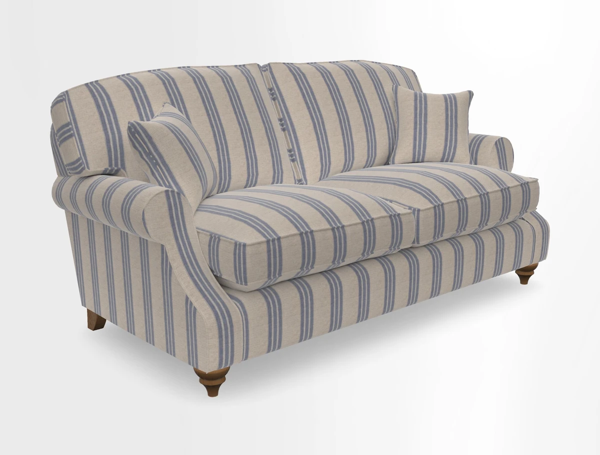 St Mawes 3 Seater Sofa in RHS Collection Gertrude Jekyll Trailing Vine Green-With-Scatters in Linwood Omega Velvet Hunter Green