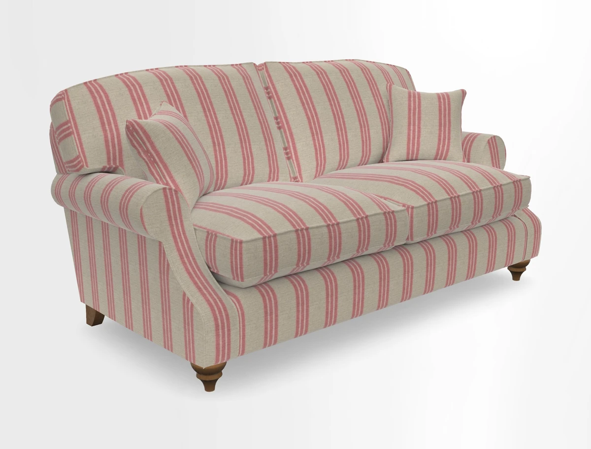 St Mawes 3 Seater Sofa in RHS Collection Gertrude Jekyll Trailing Vine Green-With-Scatters in Linwood Omega Velvet Hunter Green