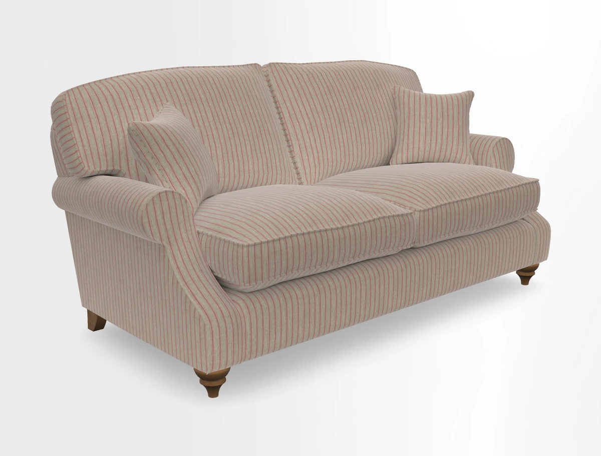 St Mawes 3 Seater Sofa in RHS Collection Gertrude Jekyll Trailing Vine Green-With-Scatters in Linwood Omega Velvet Hunter Green