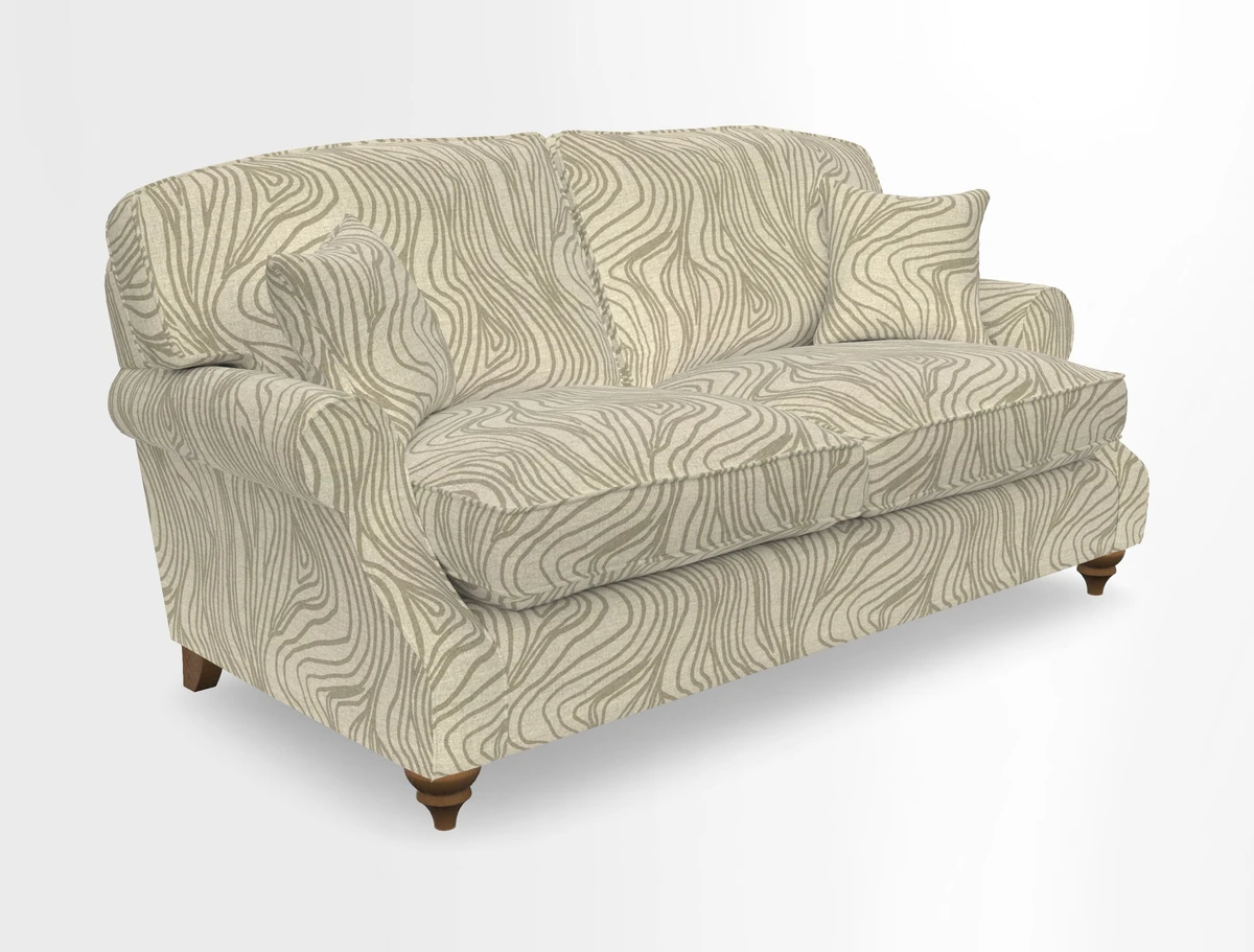 St Mawes 3 Seater Sofa in RHS Collection Gertrude Jekyll Trailing Vine Green-With-Scatters in Linwood Omega Velvet Hunter Green