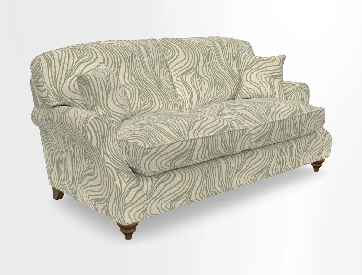 St Mawes 3 Seater Sofa in RHS Collection Gertrude Jekyll Trailing Vine Green-With-Scatters in Linwood Omega Velvet Hunter Green