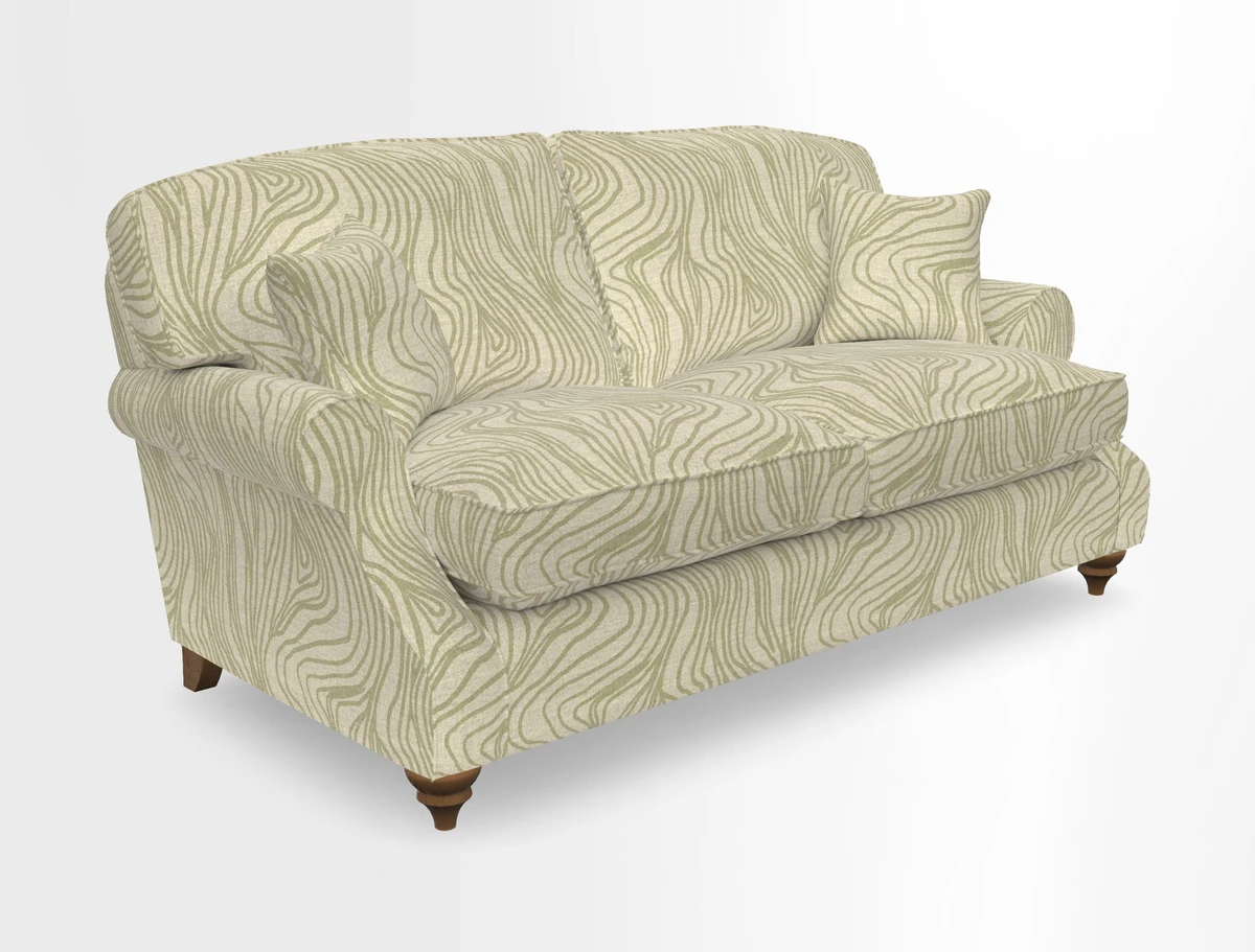 St Mawes 3 Seater Sofa in RHS Collection Gertrude Jekyll Trailing Vine Green-With-Scatters in Linwood Omega Velvet Hunter Green