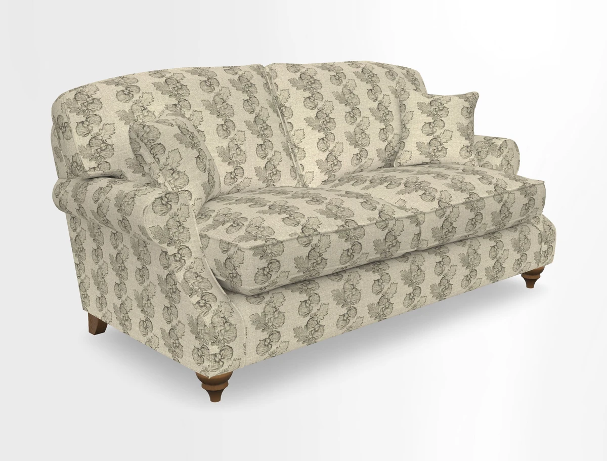 St Mawes 3 Seater Sofa in RHS Collection Gertrude Jekyll Trailing Vine Green-With-Scatters in Linwood Omega Velvet Hunter Green