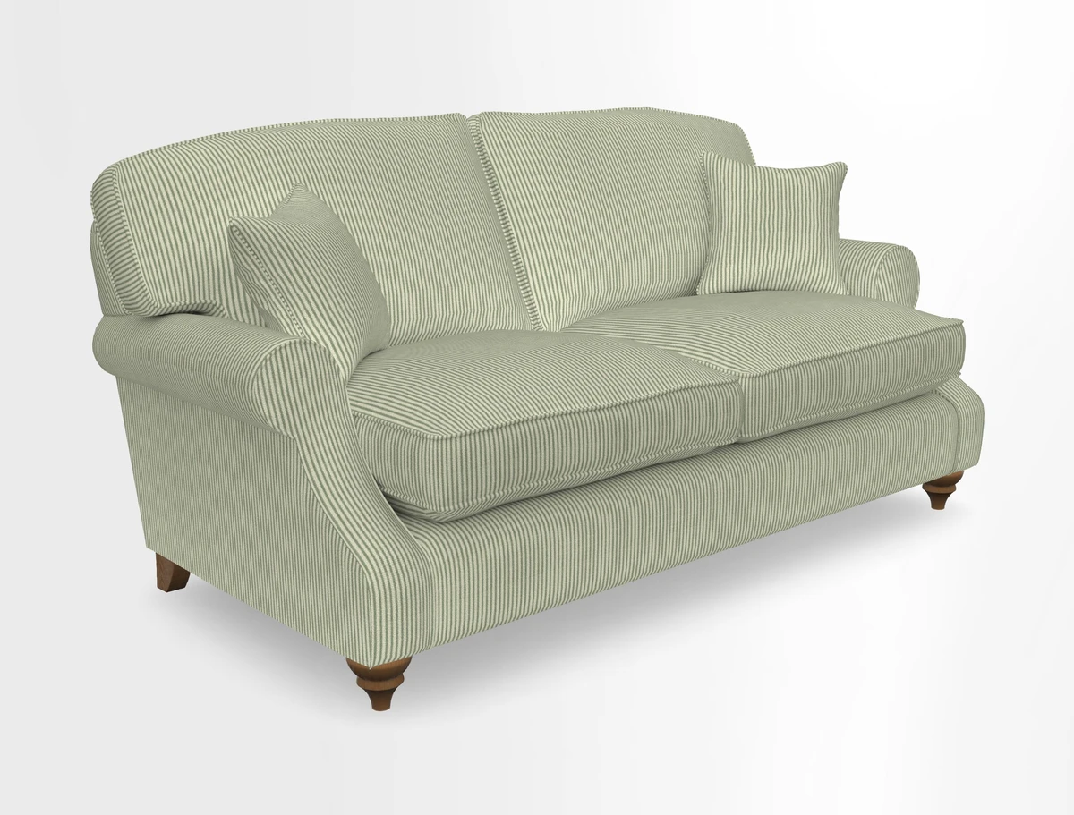 St Mawes 3 Seater Sofa in RHS Collection Gertrude Jekyll Trailing Vine Green-With-Scatters in Linwood Omega Velvet Hunter Green
