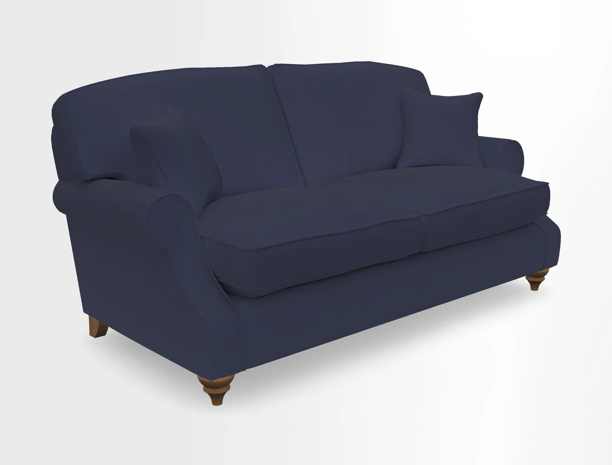 St Mawes 3 Seater Sofa in RHS Collection Gertrude Jekyll Trailing Vine Green-With-Scatters in Linwood Omega Velvet Hunter Green