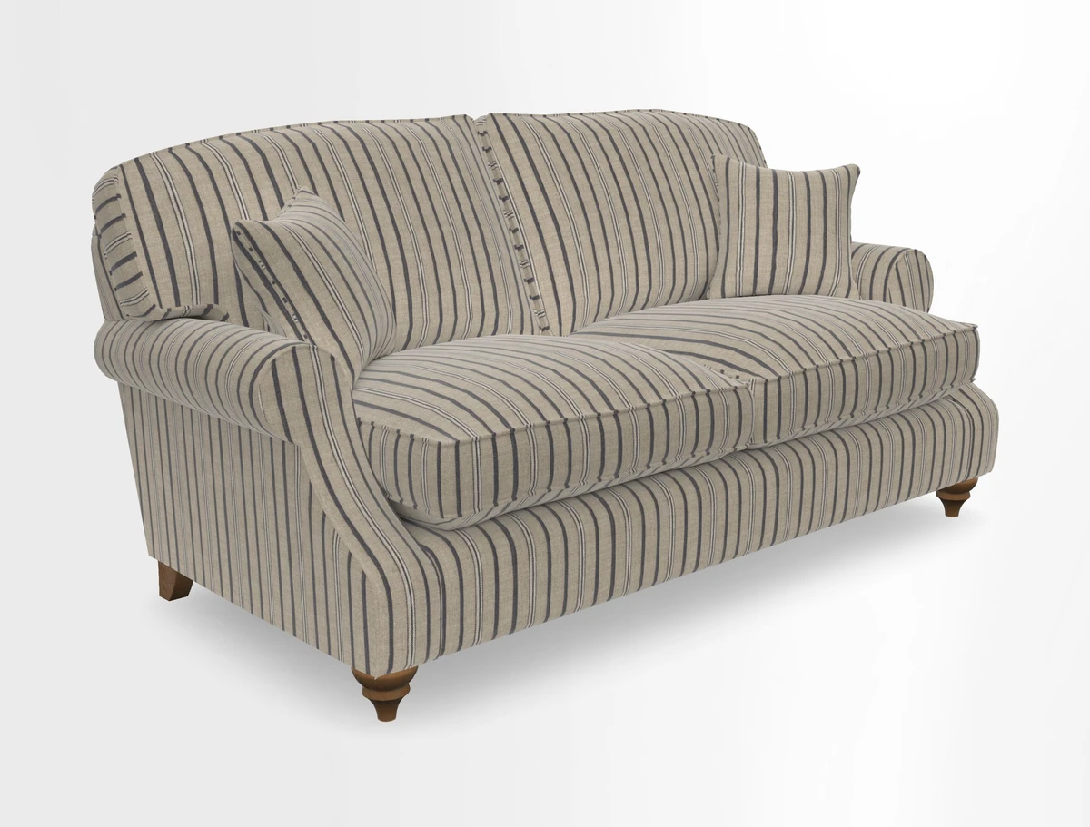 St Mawes 3 Seater Sofa in RHS Collection Gertrude Jekyll Trailing Vine Green-With-Scatters in Linwood Omega Velvet Hunter Green