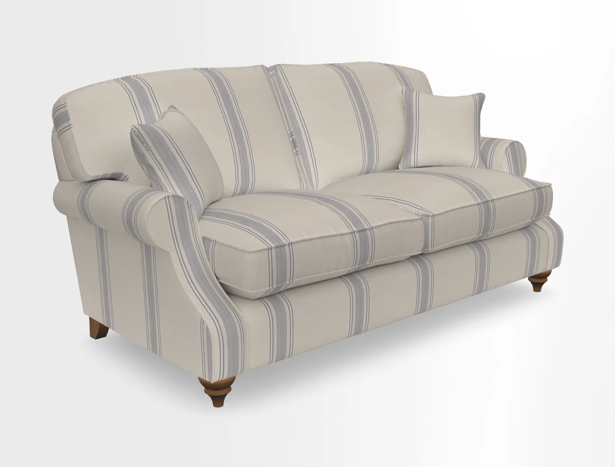 St Mawes 3 Seater Sofa in RHS Collection Gertrude Jekyll Trailing Vine Green-With-Scatters in Linwood Omega Velvet Hunter Green