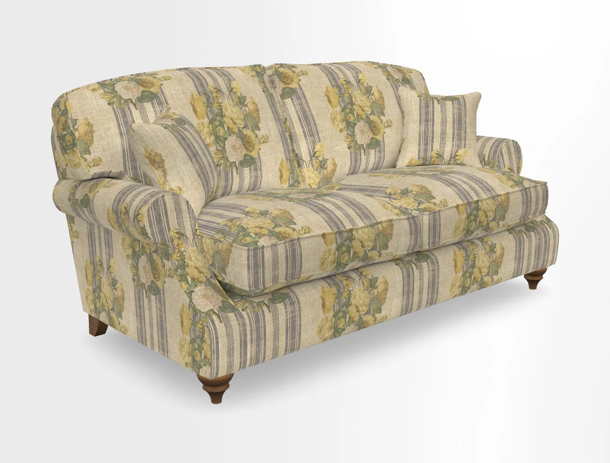 St Mawes 3 Seater Sofa in RHS Collection Gertrude Jekyll Trailing Vine Green-With-Scatters in Linwood Omega Velvet Hunter Green