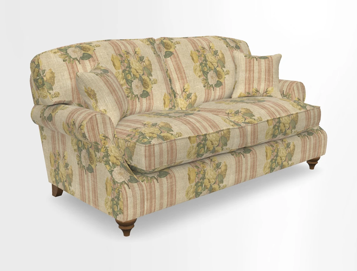 St Mawes 3 Seater Sofa in RHS Collection Gertrude Jekyll Trailing Vine Green-With-Scatters in Linwood Omega Velvet Hunter Green