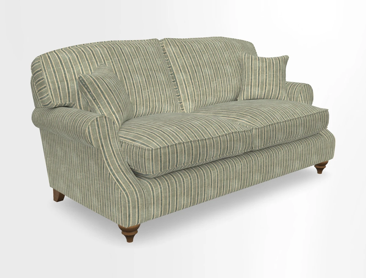 St Mawes 3 Seater Sofa in RHS Collection Gertrude Jekyll Trailing Vine Green-With-Scatters in Linwood Omega Velvet Hunter Green