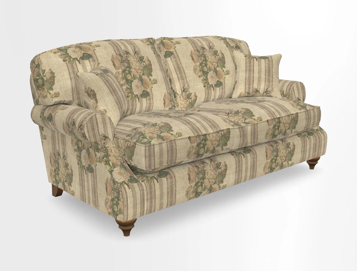 St Mawes 3 Seater Sofa in RHS Collection Gertrude Jekyll Trailing Vine Green-With-Scatters in Linwood Omega Velvet Hunter Green