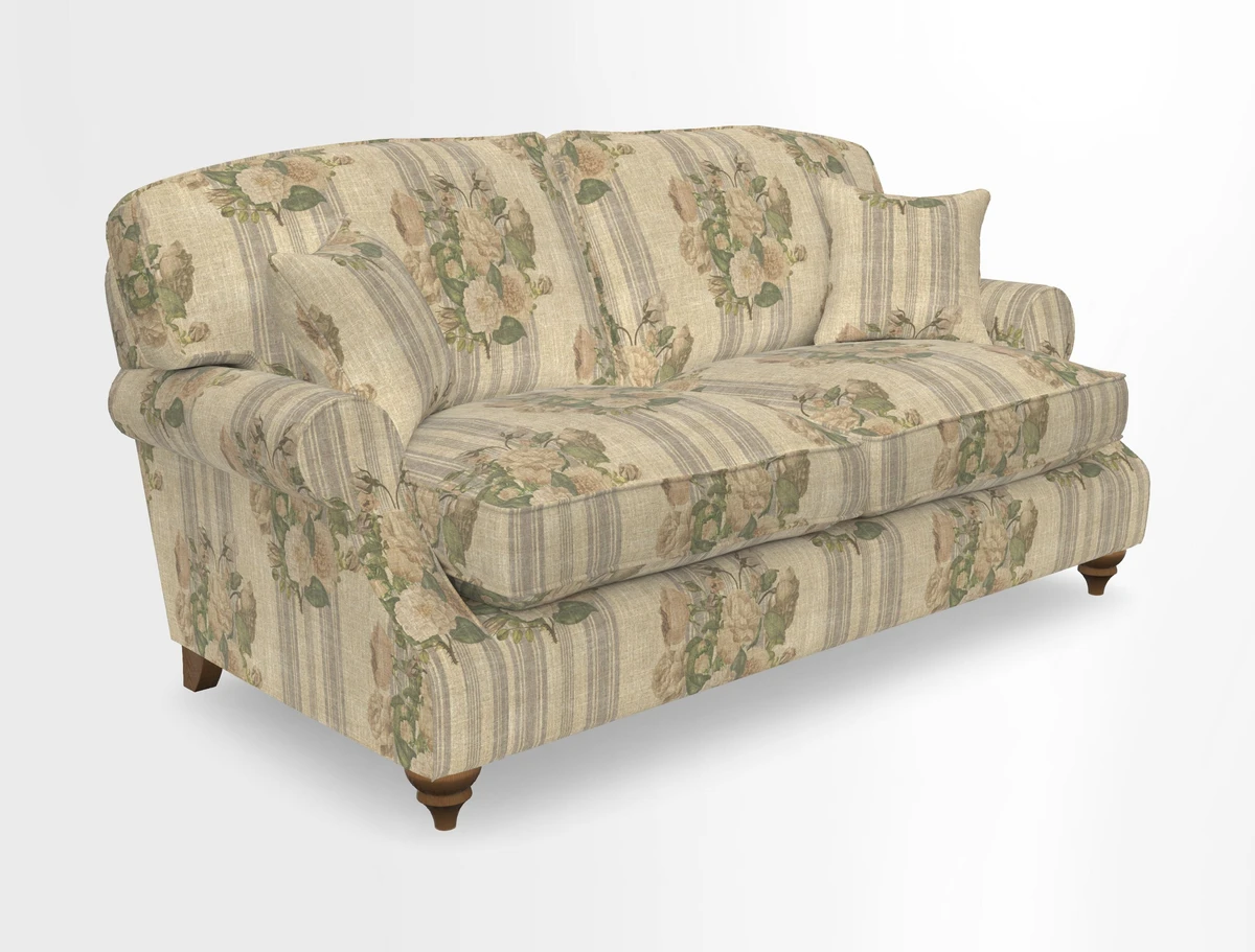 St Mawes 3 Seater Sofa in RHS Collection Gertrude Jekyll Trailing Vine Green-With-Scatters in Linwood Omega Velvet Hunter Green