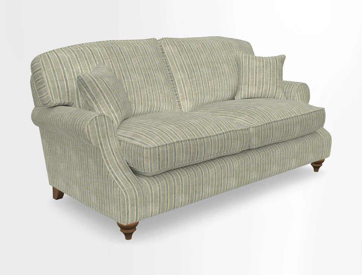 St Mawes 3 Seater Sofa in RHS Collection Gertrude Jekyll Trailing Vine Green-With-Scatters in Linwood Omega Velvet Hunter Green