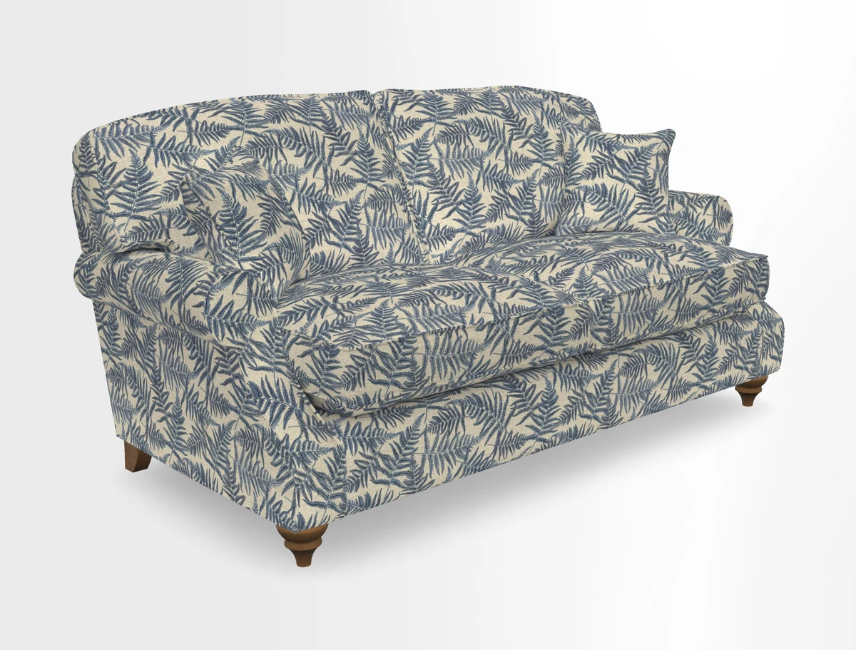 St Mawes 3 Seater Sofa in RHS Collection Gertrude Jekyll Trailing Vine Green-With-Scatters in Linwood Omega Velvet Hunter Green